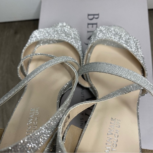 Chloe Chunky Platform Block Heel Silver Holiday Criss Cross Vamp Strappy 4” - Picture 10 of 16